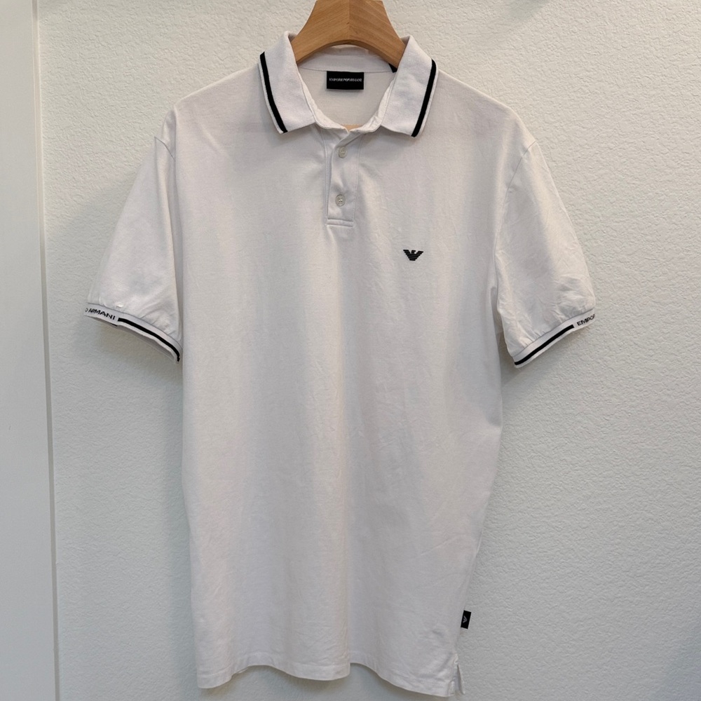 Emporio Armani Men's Polo in White with Black Accents